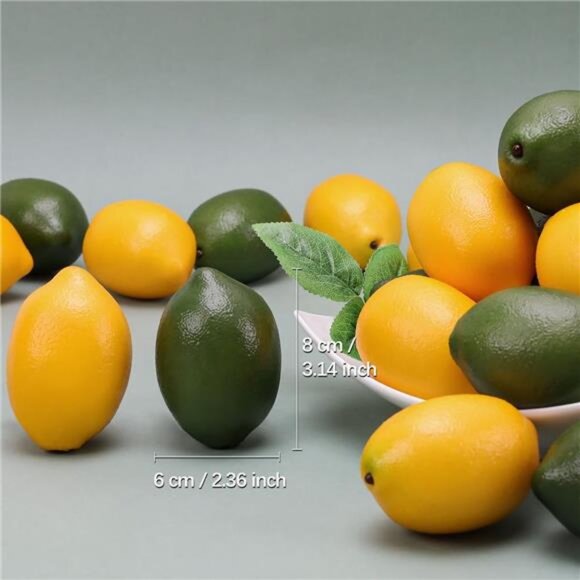 12pcs Yellow &Green Artificial Lifelike Simulation Lemon Fake Fruit Home Kitchen - Picture 3 of 7